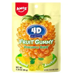 Amos 4D Fruit Gummy Pineapple Burst, caramelle gommose ripiene al gusto di ananas da 65g