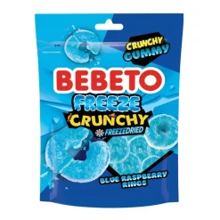 Bebeto Blue Raspberry Rings Freeze Crunchy Gummy Freezedried, caramelle liofilizzate al gusto lampone da 35g