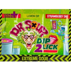Dr. Sour Dip 2 Lick, lecca lecca aspro con polverina scoppiettante da 18g
