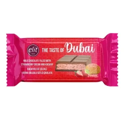 Elit Strawberry Dubai Chocolate, barretta di cioccolato al latte con crema di fragola e Kadayif da 90g