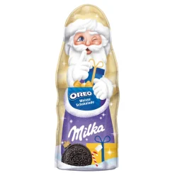 Milka Chocolate Santa Claus Oreo White Choco, cioccolato bianco e pezzetti di biscotto al cacao da 95g