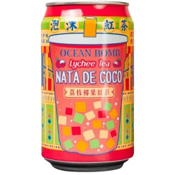 Ocean Bomb Lychee Tea With Nata De Coco, bevanda di tè nero con nata de cocco aromatizzata al gusto di litchi da 315ml
