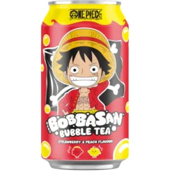 One Piece Luffy Bobbasan Ultra Ice Tea Strawberry & Peach Flavour, bubble tea al gusto di fragola e pesca da 320ml